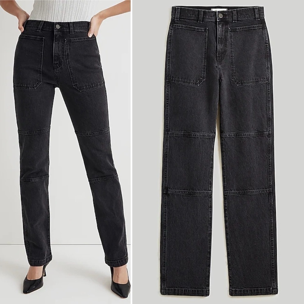 Madewell 90s Straight Cargo Jean Black Utility Pockets High Rise (Size 25)